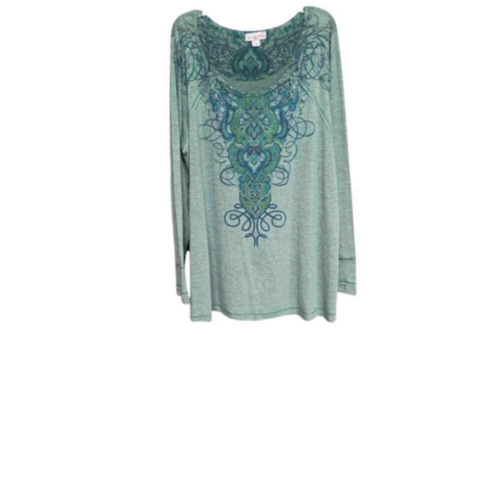 live and let live Embellished Woman's Long Sleeve Emerald Top Size 3X